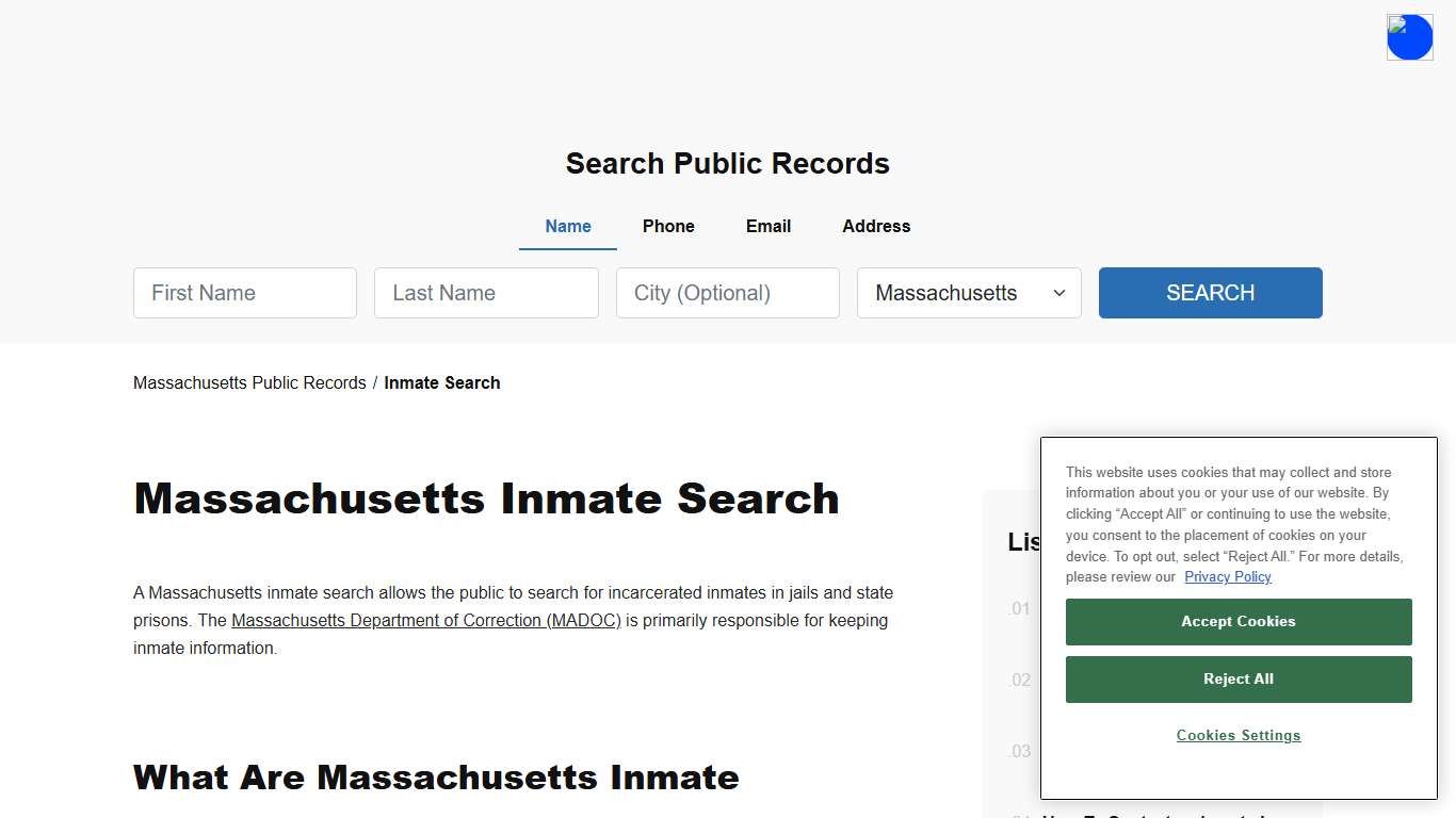Massachusetts Inmate Search and Jail Records