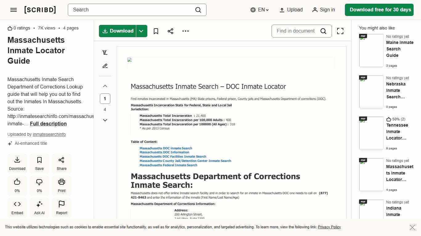 Massachusetts Inmate Locator Guide PDF Massachusetts Prison