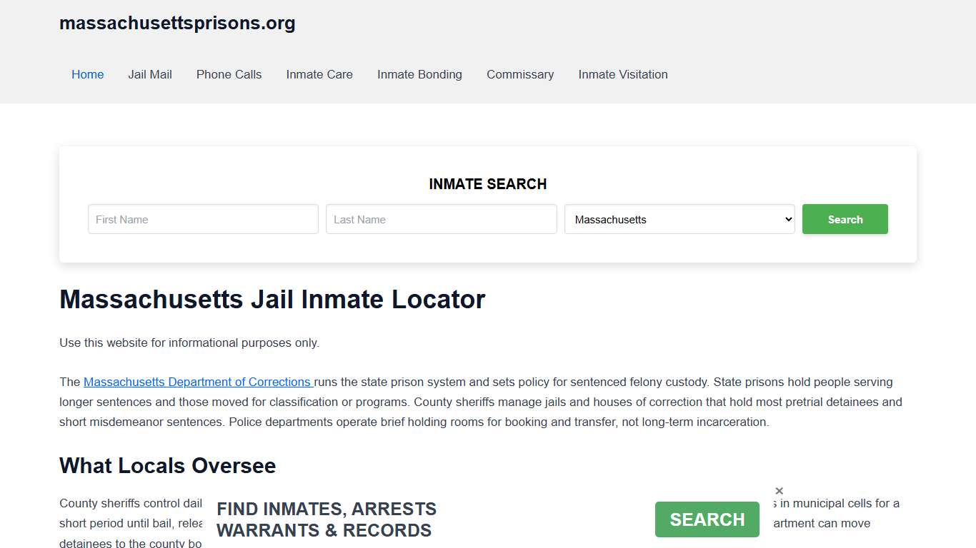 Massachusetts Jail Inmate Search - MA DOC Prison Locator